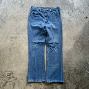 Vintage 70s Thumbs Up Flare Light Wash Denim‎ Jeans Pants Bell Bottoms
